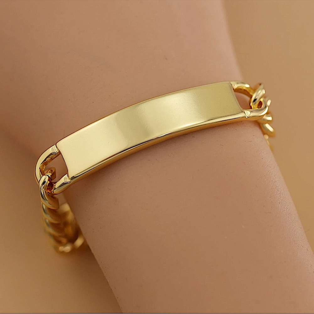Gold Plated Name Tag Cuban Unisex Chain Link Bracelet - Picture 10 of 10